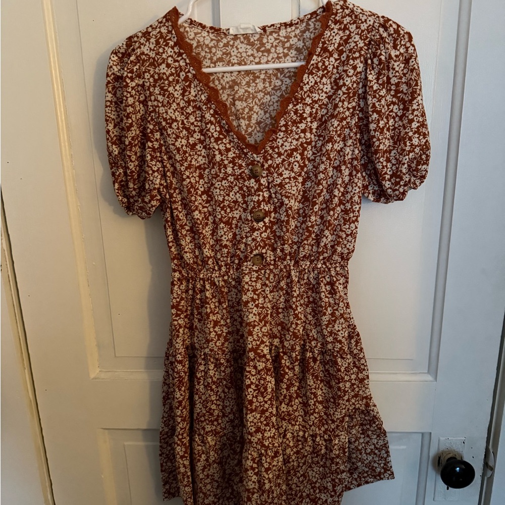 Brown and Flowery Midi Dress Size Medium